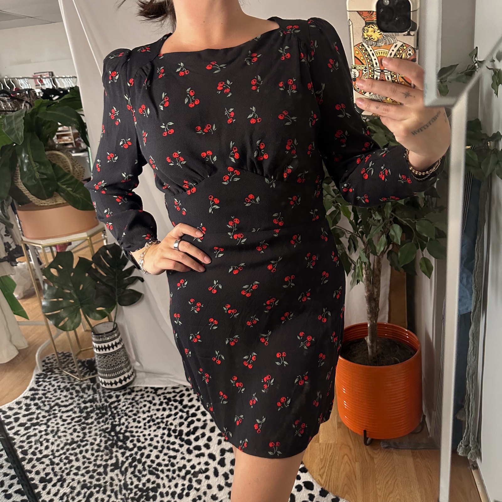 Reformation Tamra Floral Long Sleeve Mini Dress Black Size 8